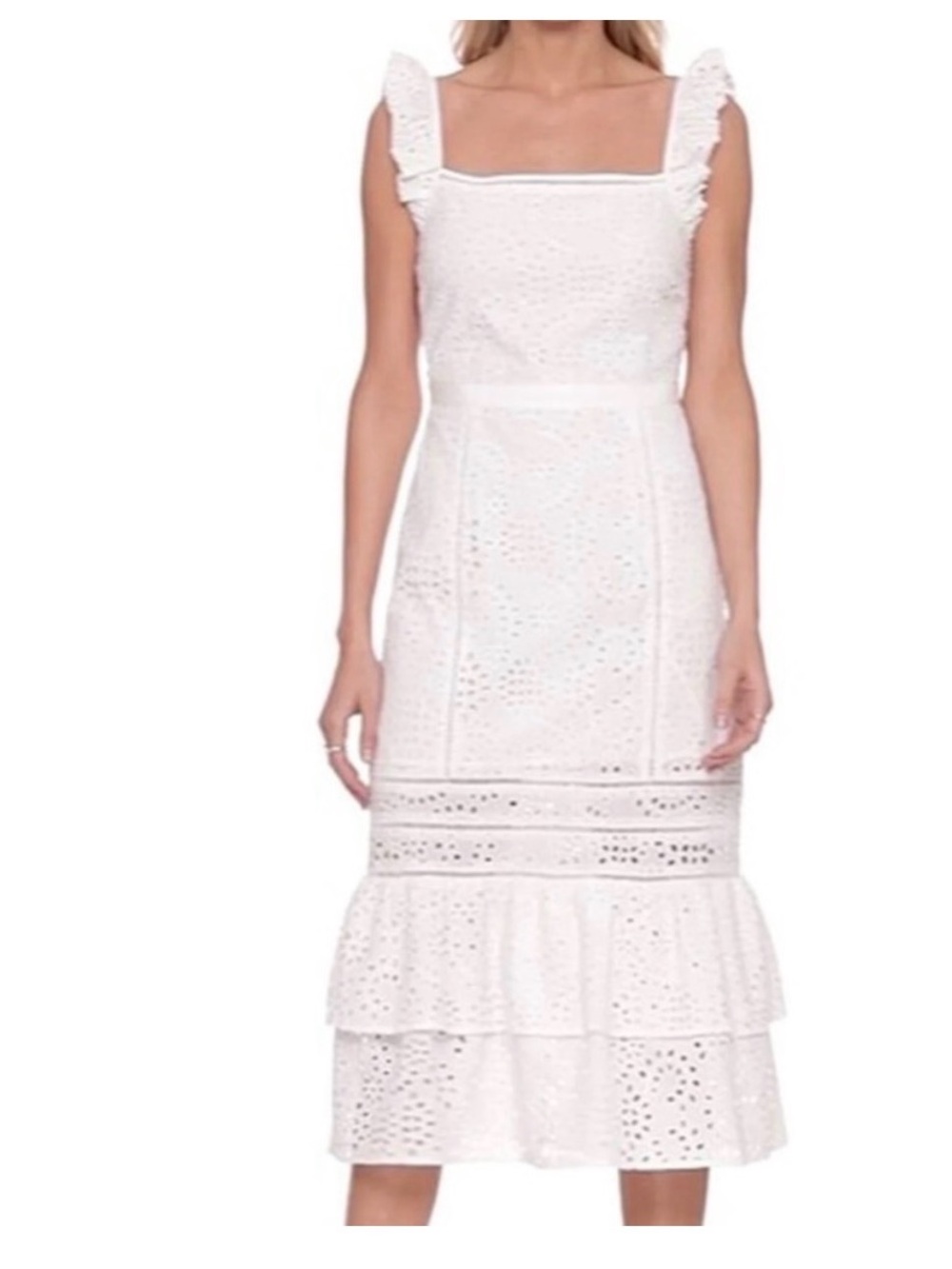 Banana Republic White Eyelet Ruffle-Strap Midi Dress Size 14